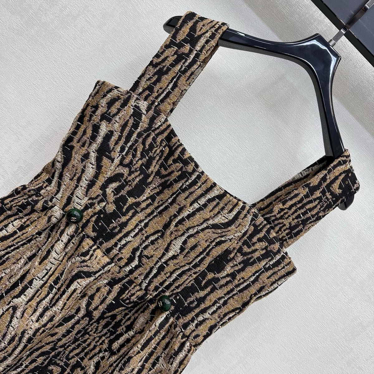 Chanel 2026 Tiger-print Suspender Dress Black Beige Cotton 418540