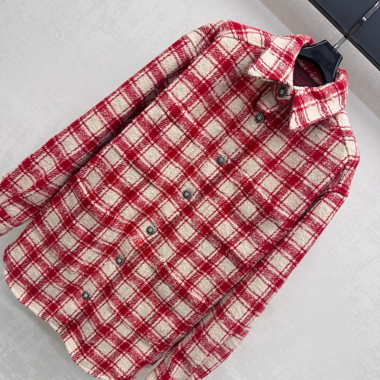 Chanel 2026 Checkered Jacket Red White Wool 418457