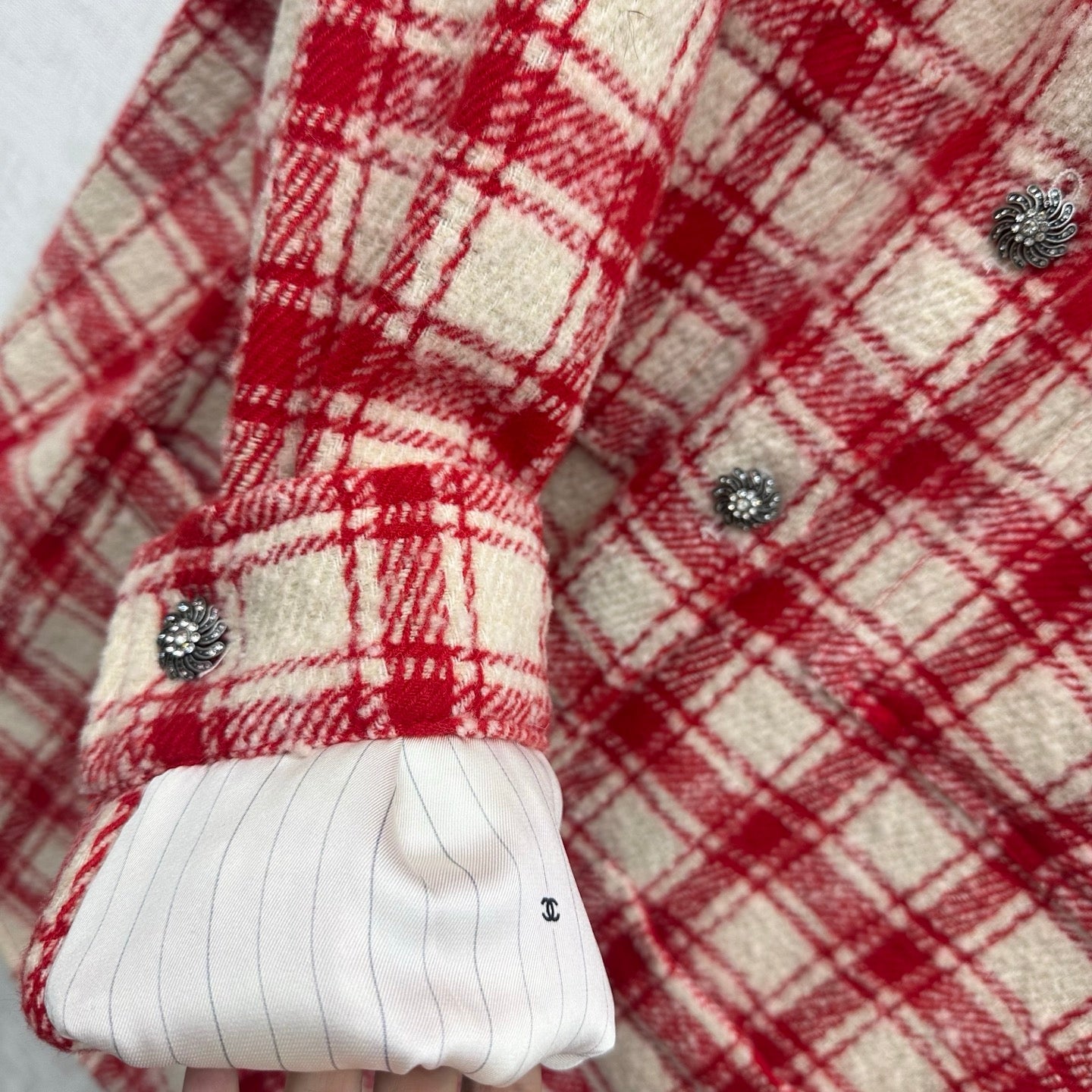 Chanel 2026 Checkered Jacket Red White Wool 418457