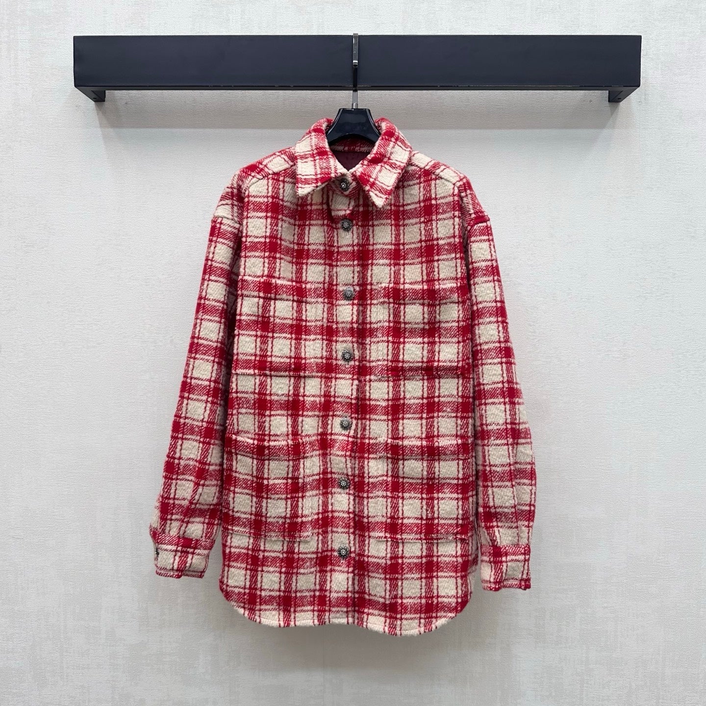 Chanel 2026 Checkered Jacket Red White Wool 418457