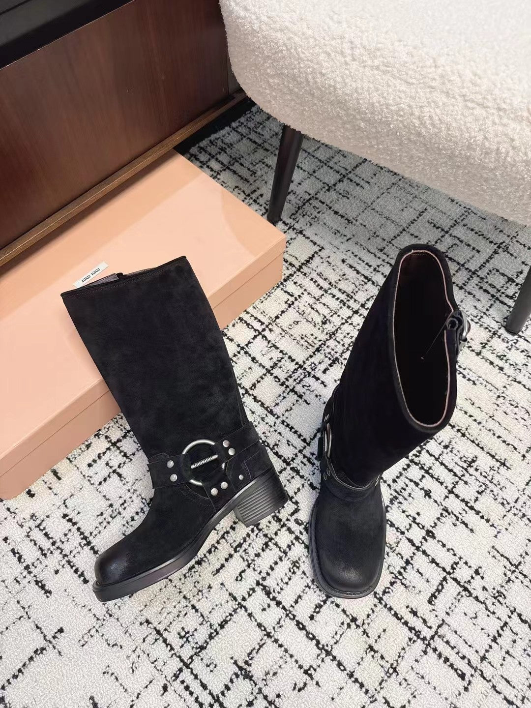 Miumiu 2026 Buckle-Detail Boots Suede Calfskin 952182