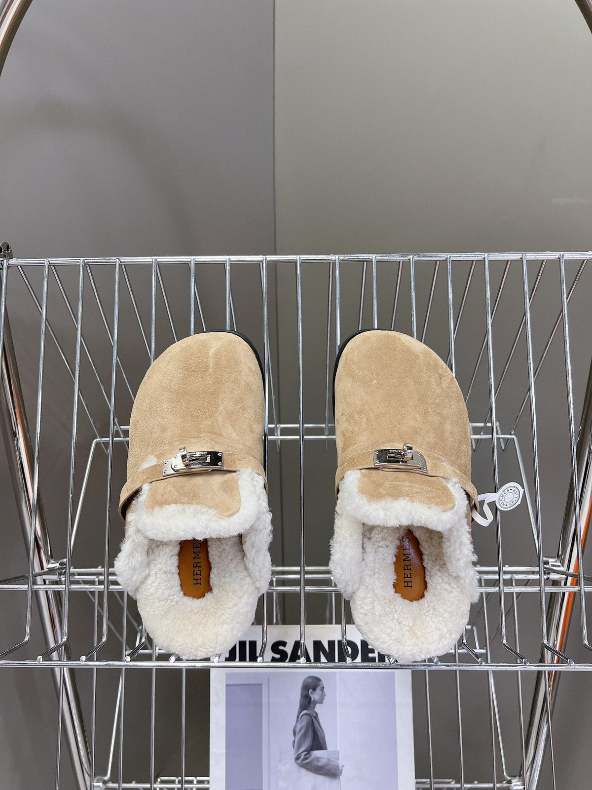OZ Mule Light Brown Suede White Shearling