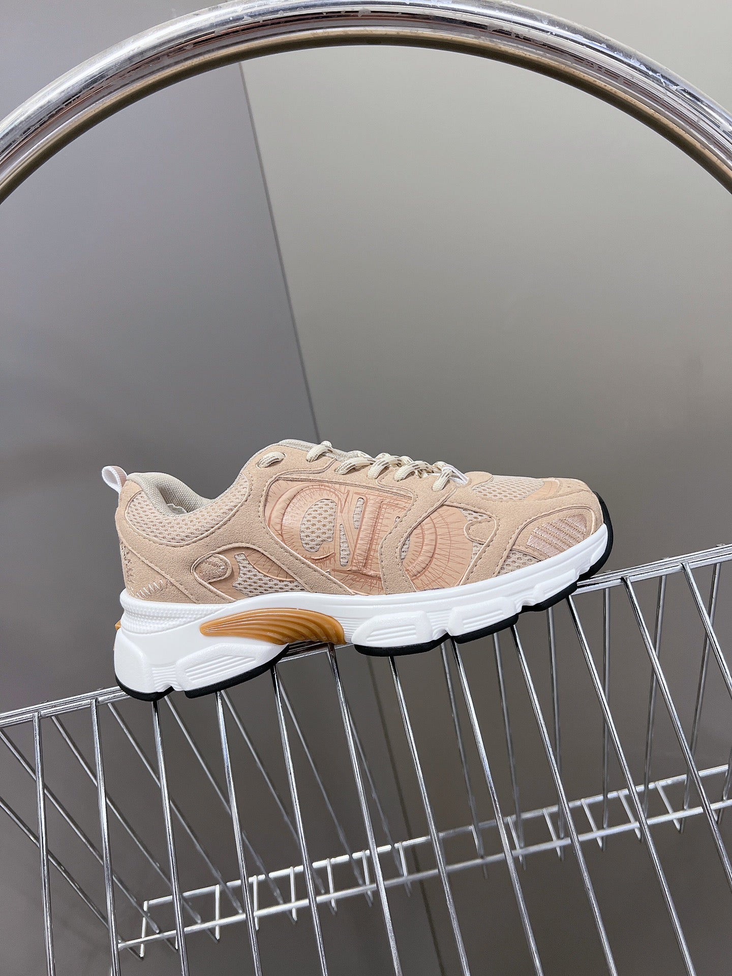 CD Chrono Sneaker In Nude Pink Mesh Fabric And Suede 989685