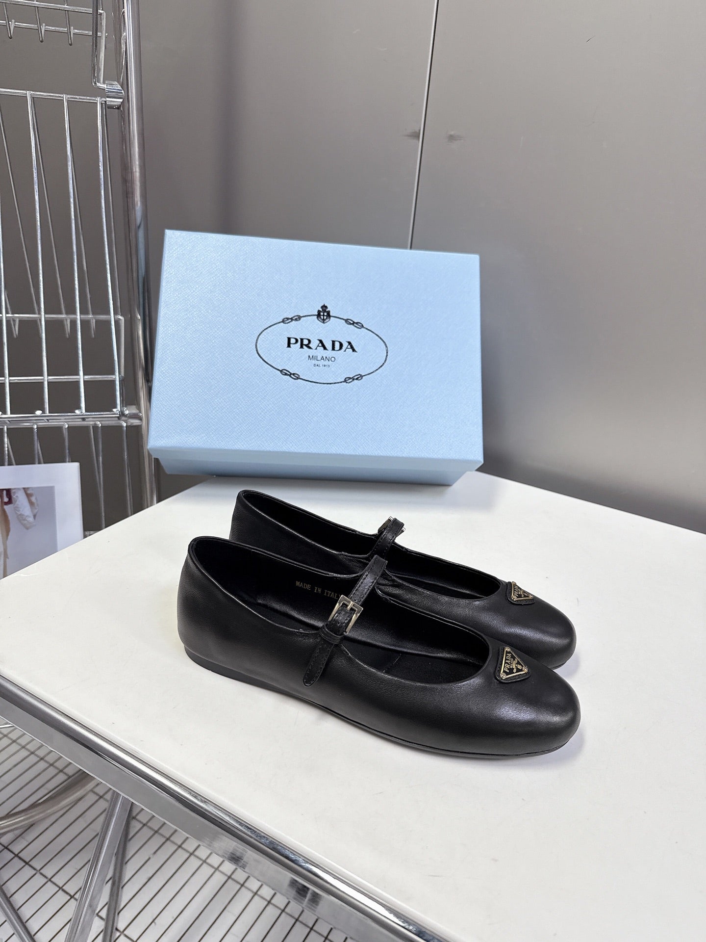 Prada Ballet Flat Black Patent Sheepskin