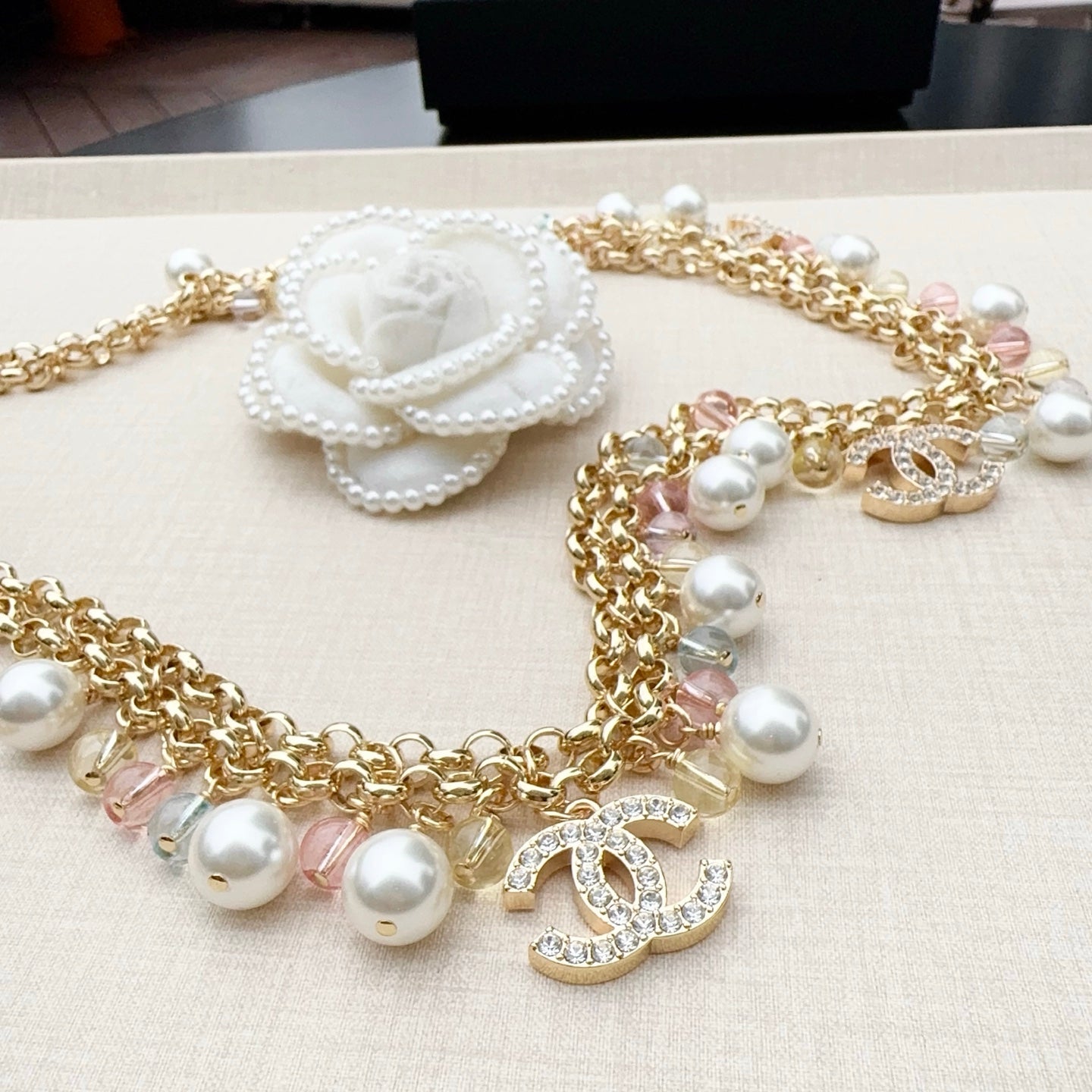 Chanel 2026 Pearl Crystal Charm Layered Chain Belt 208038