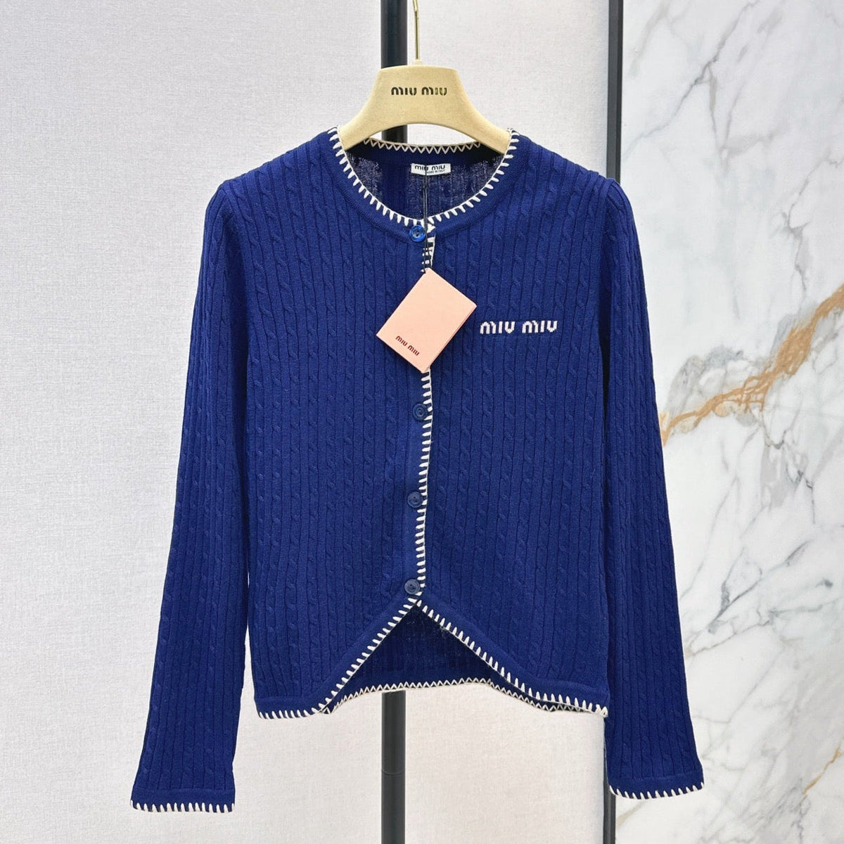 Miumiu 2026 Cardigan Blue And Beige Wool 782136