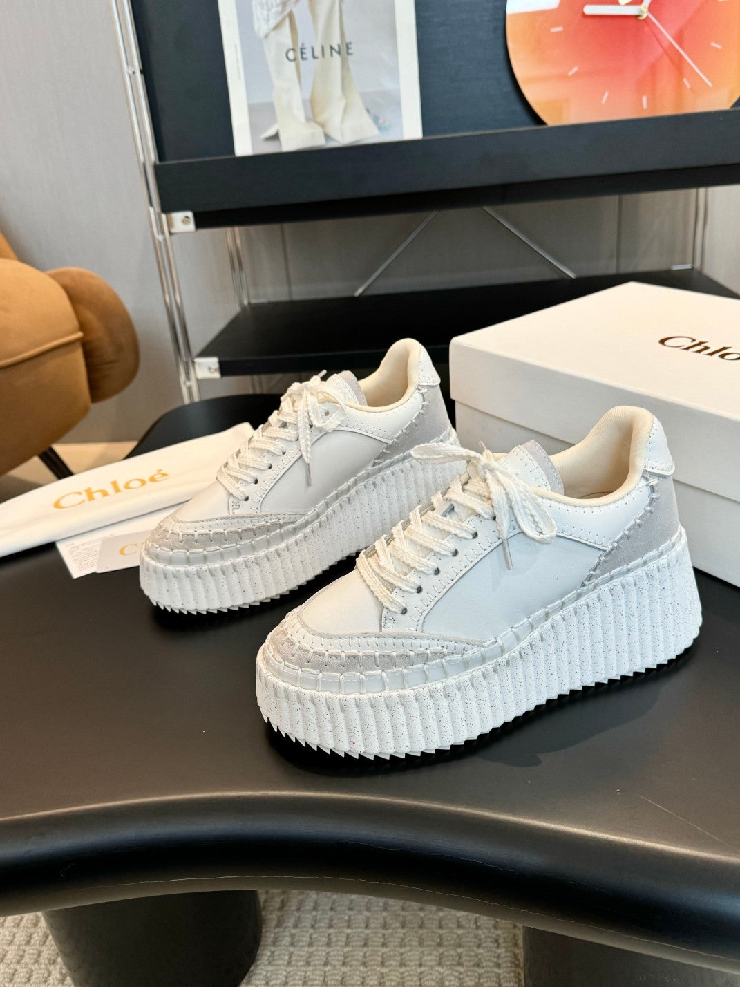 Chloe 2025 Nama Wedge Sneaker White Cowhide 576720