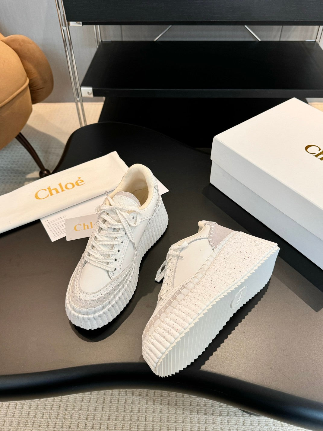 Chloe 2025 Nama Wedge Sneaker White Cowhide 576720