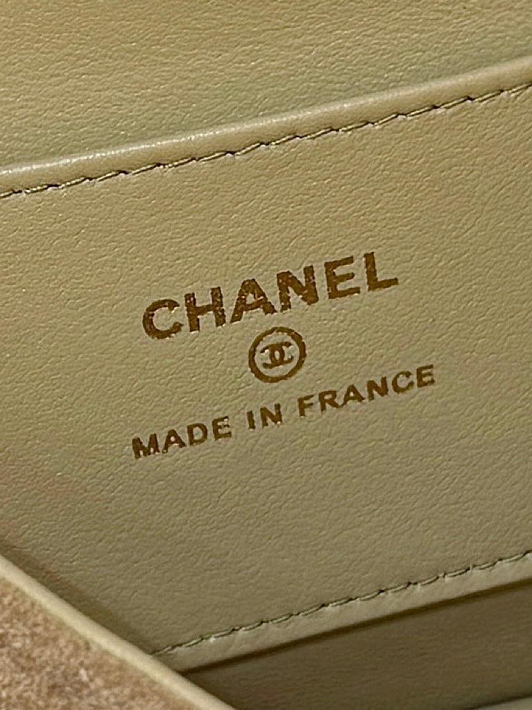Chanel 2025 Block Flap Bag 20cm Black Beige Lambskin Suede 343043