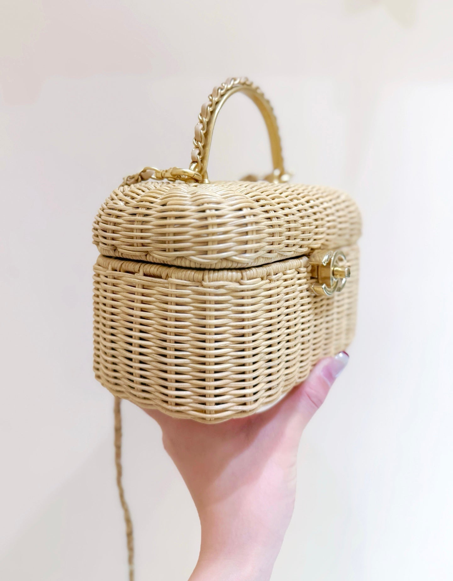 Chanel 2026 Vanity Case Beige Braided Rattan and Gold-Tone Metal