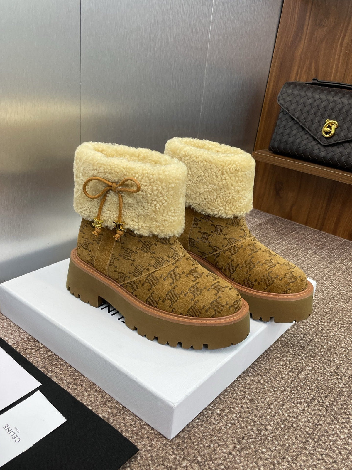 Celine 2026 Bulky Cropped Triomphe Boots Brown Suede 962664