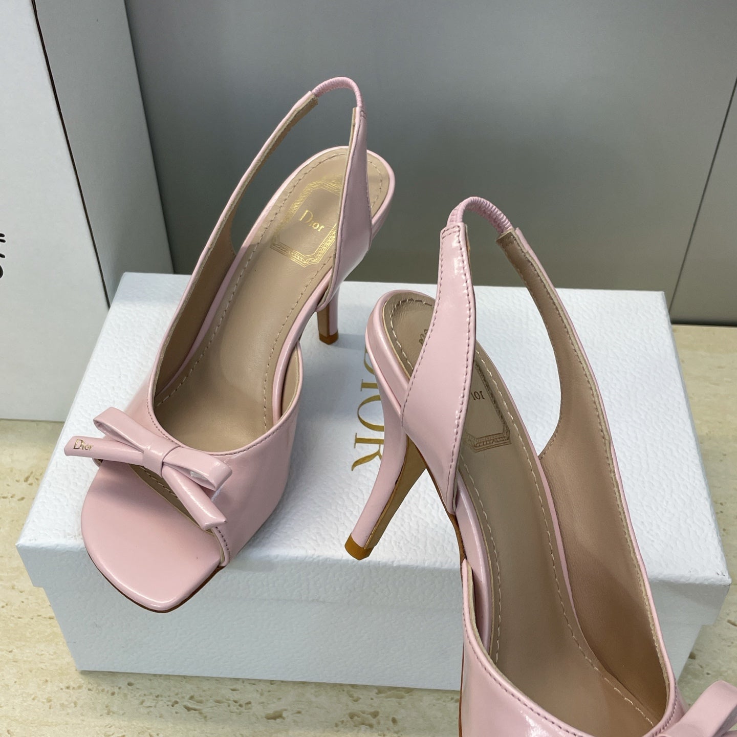 Dior 2026 Bow Heeled Slingback Sandal 75mm Pink Lambskin 607567