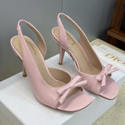 Dior 2026 Bow Heeled Slingback Sandal 75mm Pink Lambskin 607567