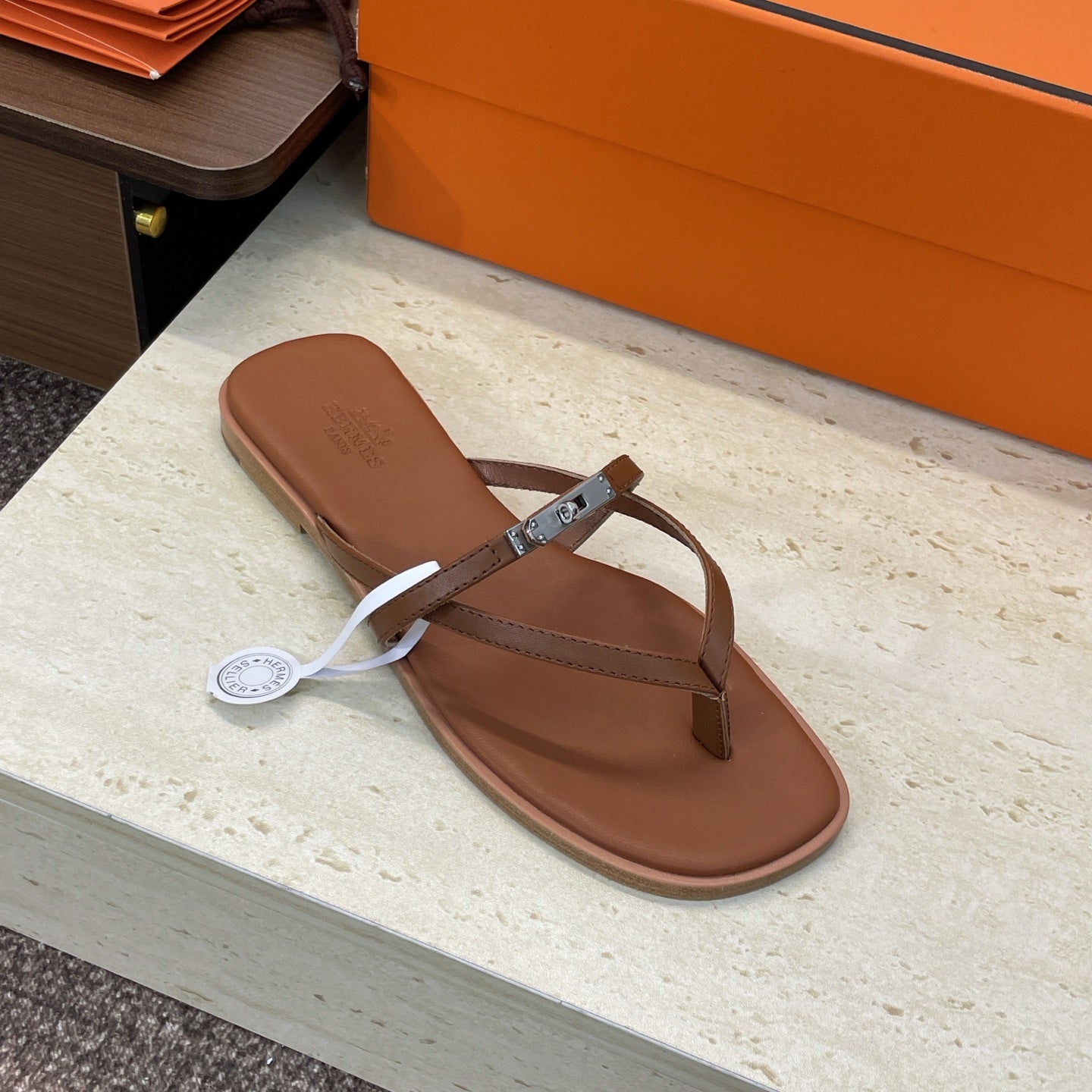 Hermes 2026 Miss Sandal Brown Leather Silver Buckle