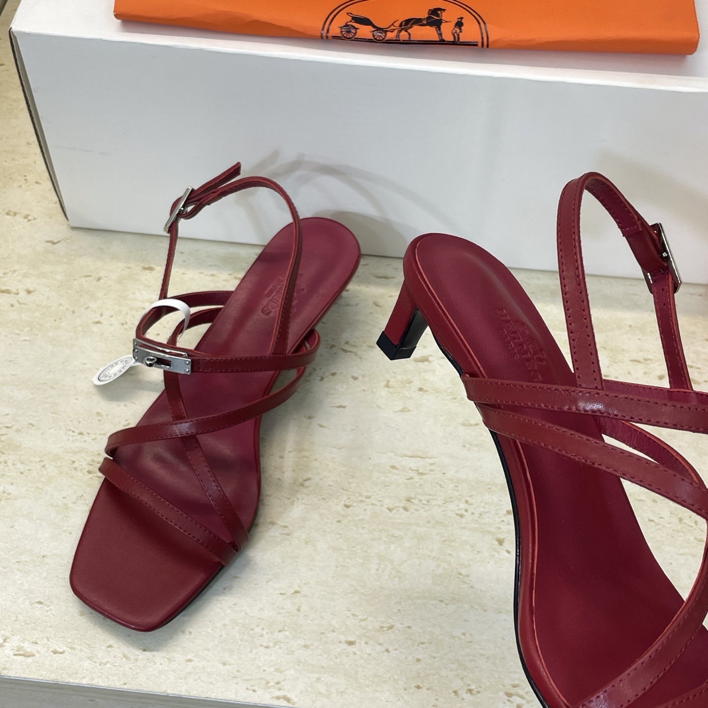 HM 26ss Kelly Sliver Buckle Sandals 40 Dark Red Calfskin 607173