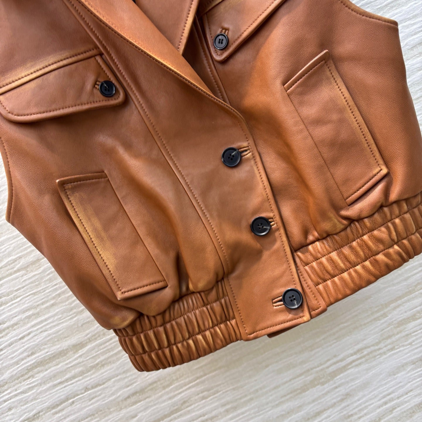 Miu Miu 25 Leather Vest Jacket Brown Lambskin