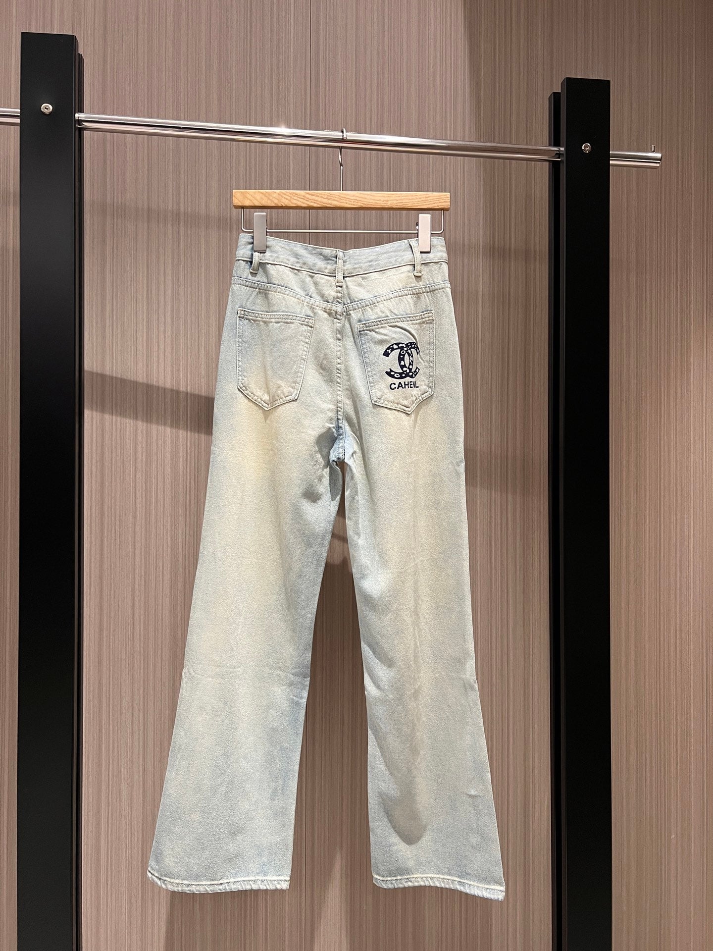CC Double C Printed Ripped Jeans Retro Light Blue Cotton