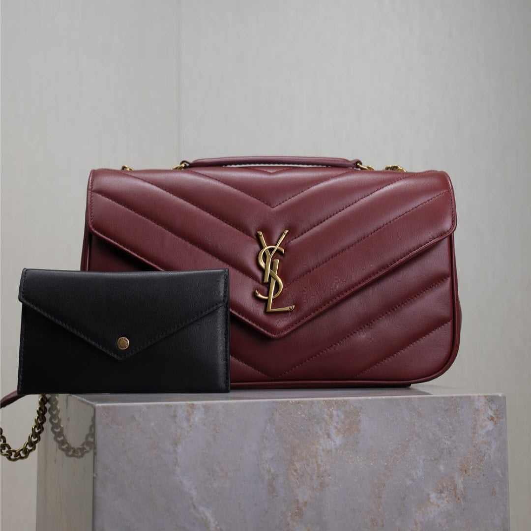 LOULOU MEDIUM 29 IN BURGUNDY RED SHEEPSKIN GOLD HARDWARE