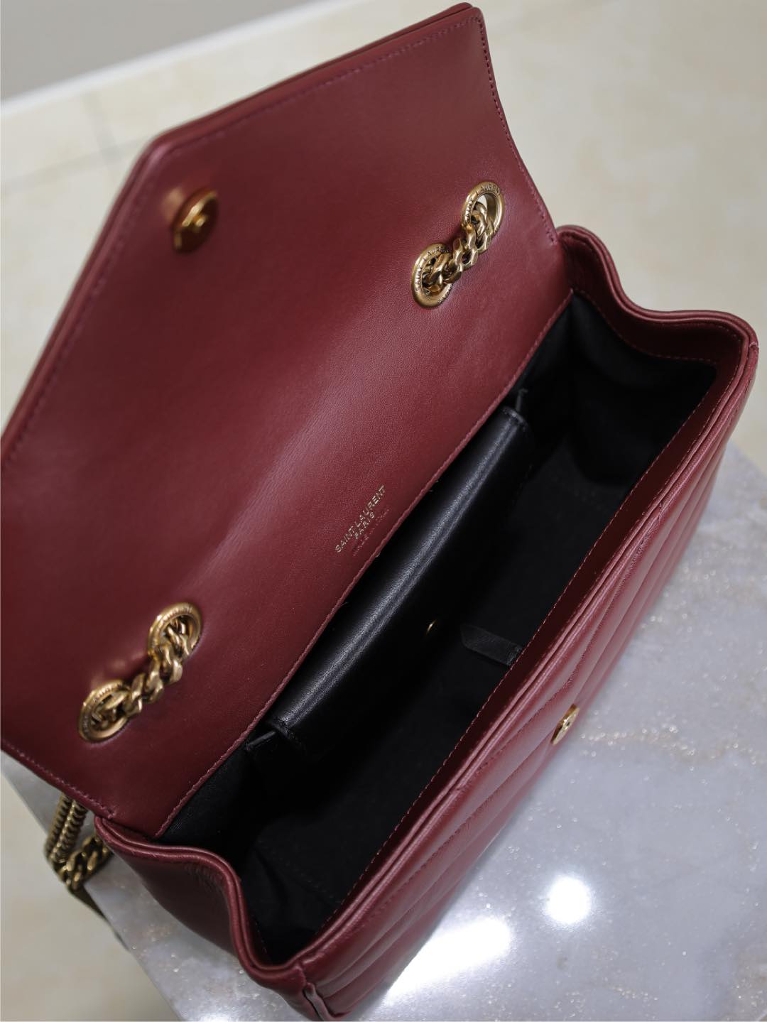 LOULOU SMALL 24 IN BURGUNDY RED SHEEPSKIN GOLD HARDWARE