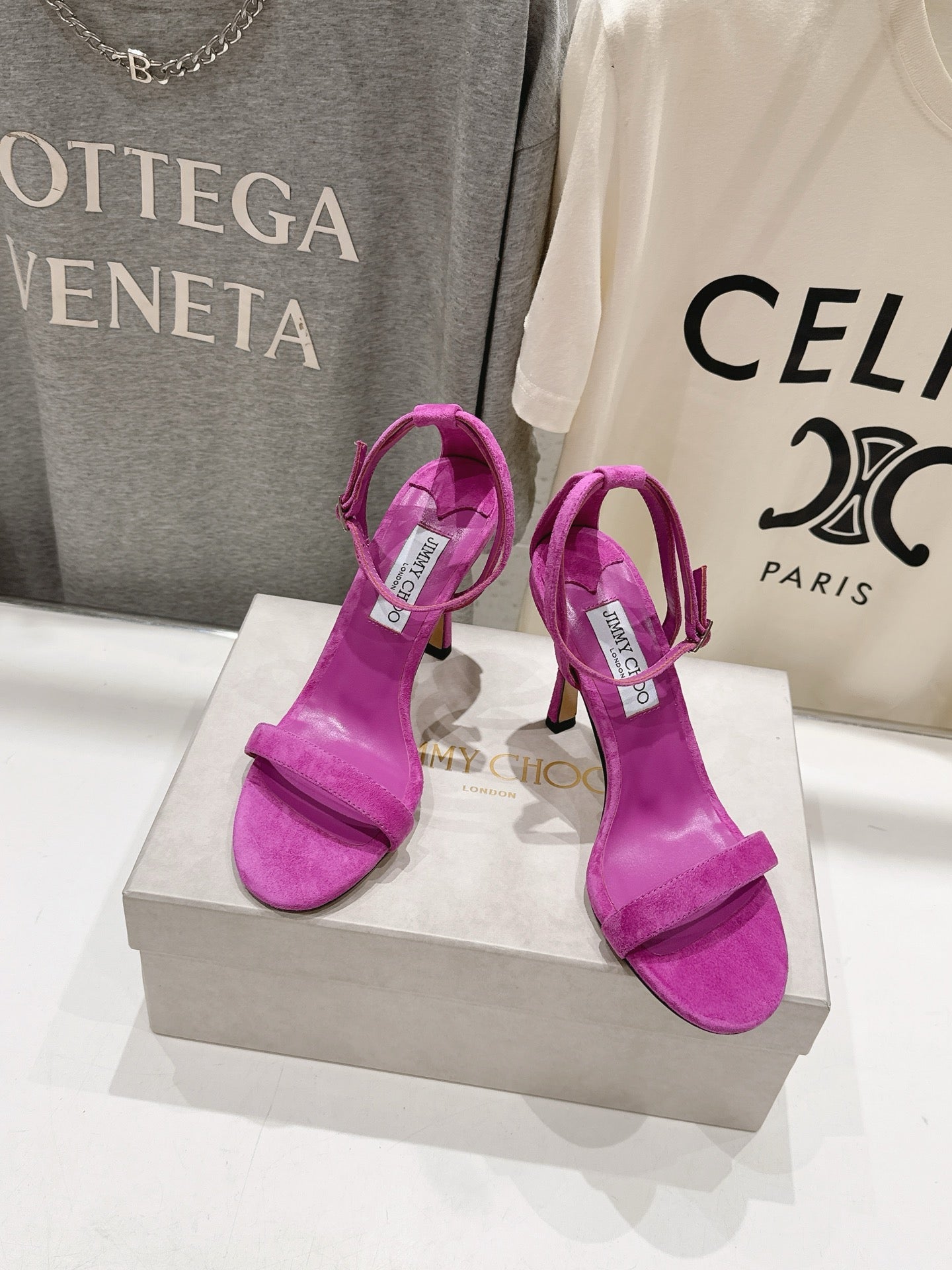 Jimmy Choo 2026 Moza Ankle-Strap Sandals 100mm Suede Sheepskin 946202