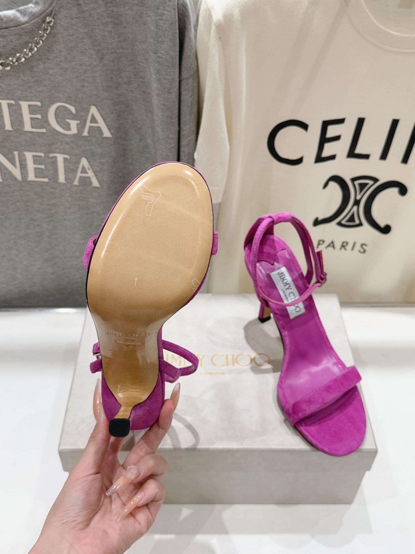 Jimmy Choo 2026 Moza Ankle-Strap Sandals 100mm Suede Sheepskin 946202