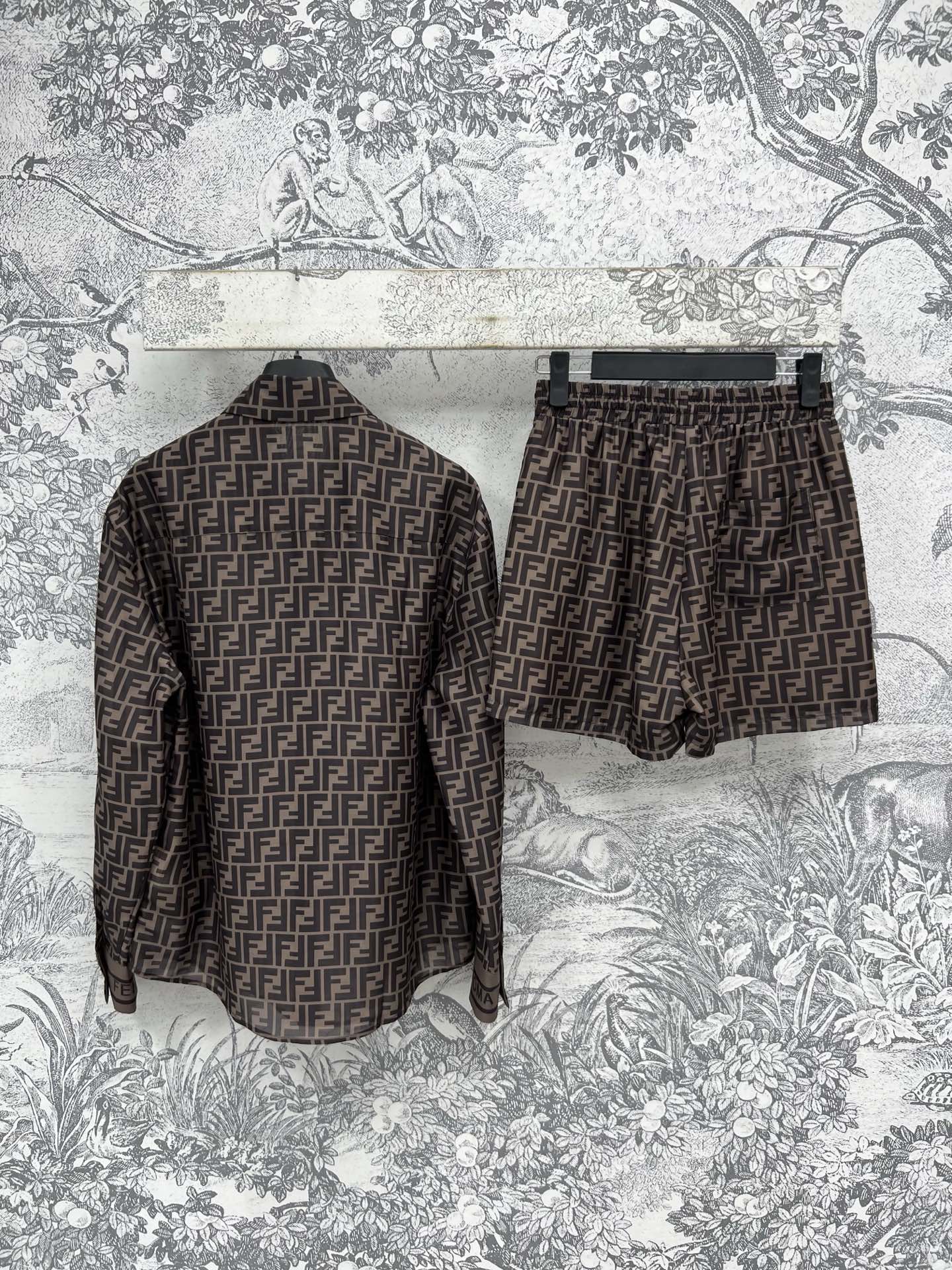 Fendi 25 double F shirt suit Black Brown Polyester fiber