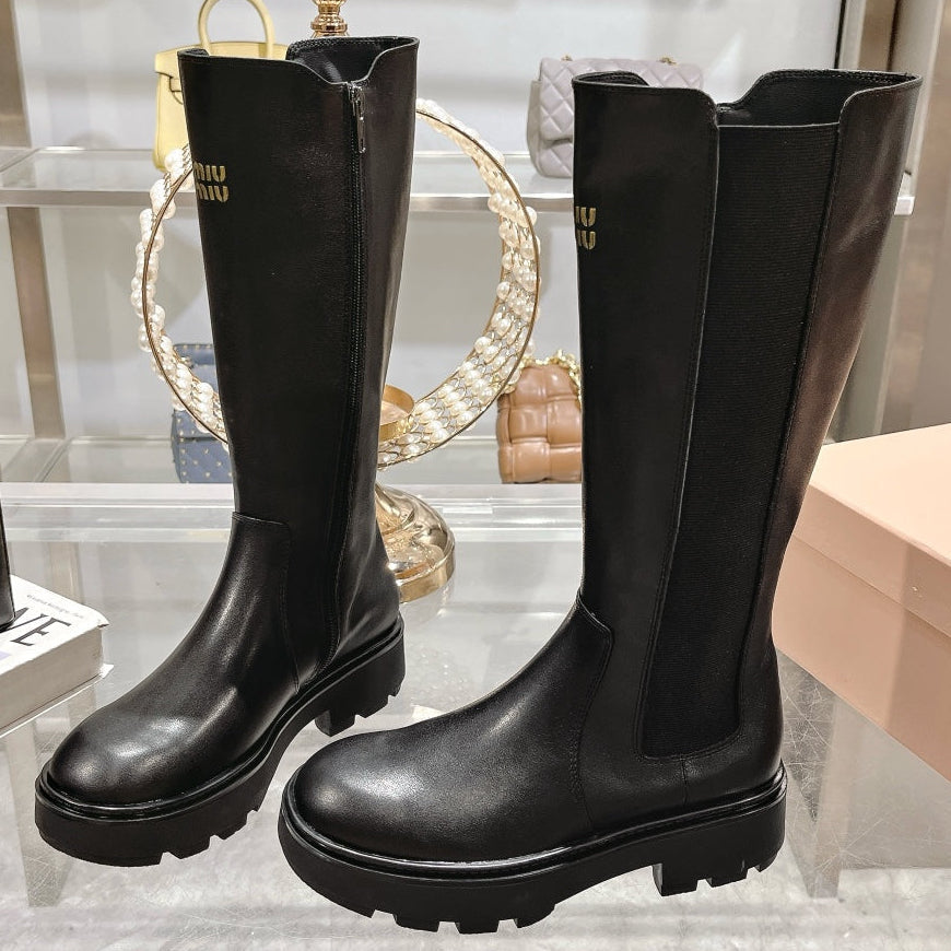 Miu Miu 2026 Knee-High Boots Black Calfskin 999645