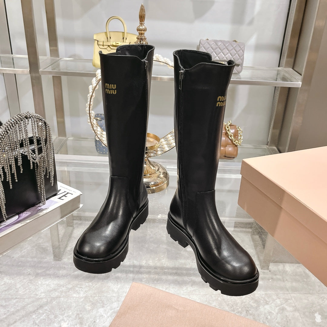 Miu Miu 2026 Knee-High Boots Black Calfskin 999645