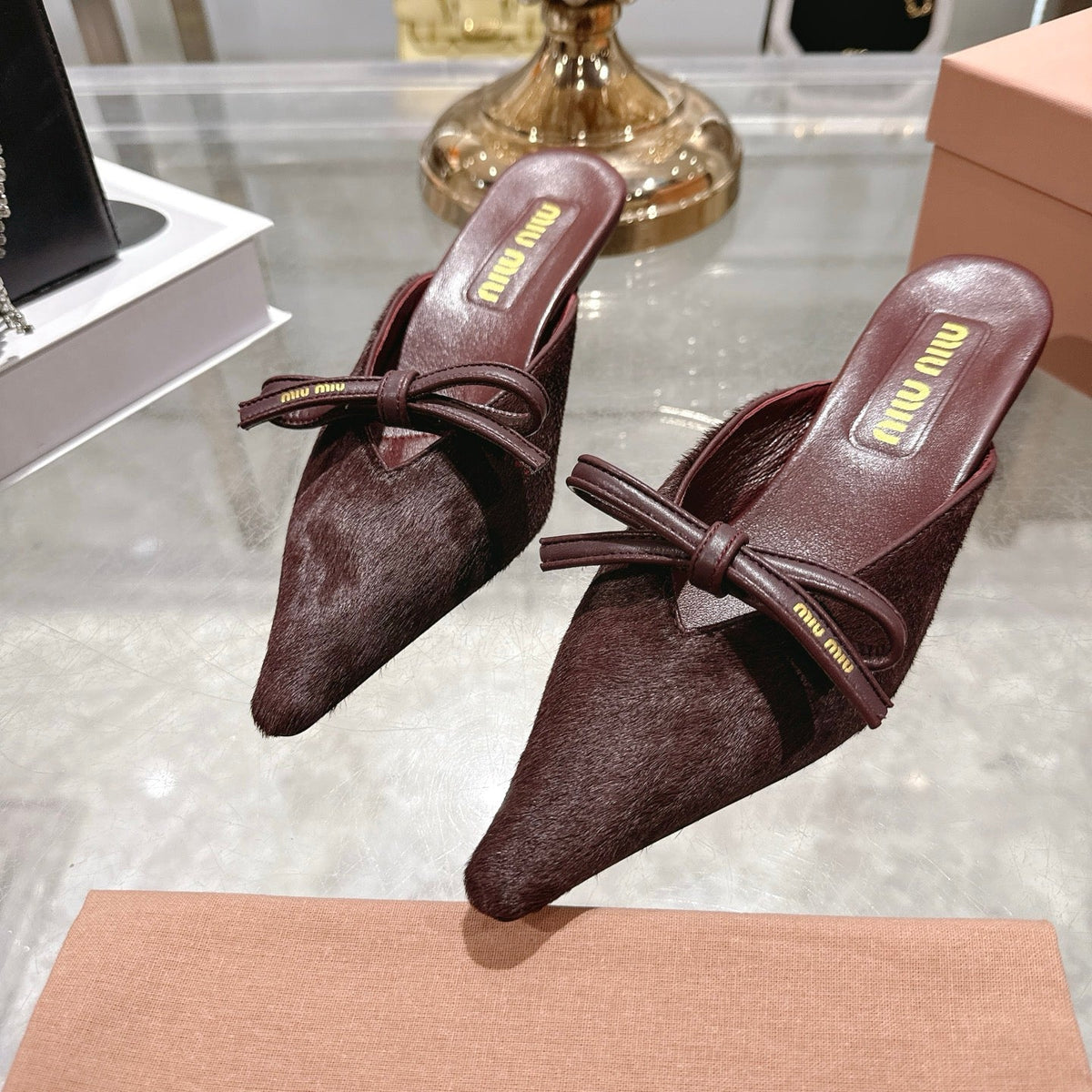 Miu 26 Pointed Toe Mule 45 Burgundy Suede Sheepskin 592092