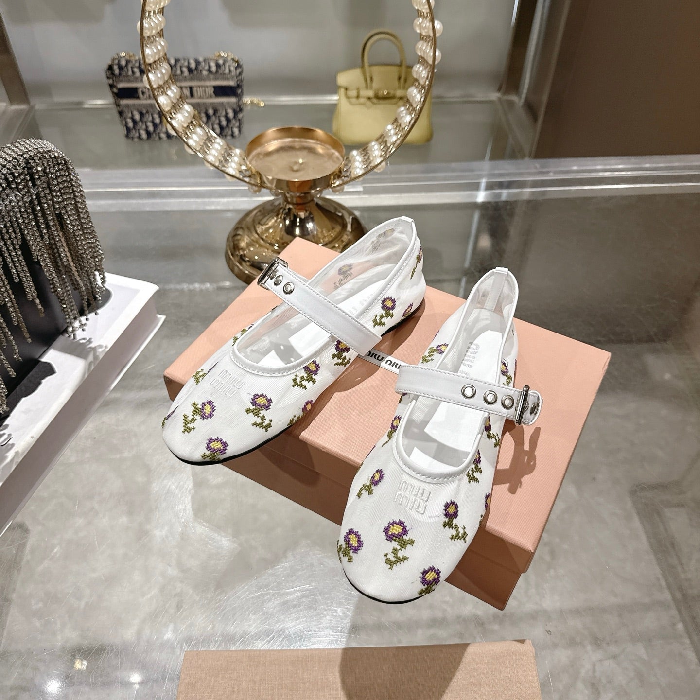 Miumiu 2026 Embroidered Ballet Flats Mesh 951512
