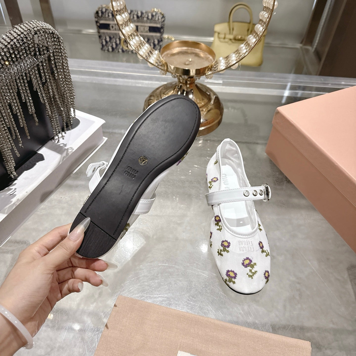 Miumiu 2026 Embroidered Ballet Flats Mesh 951512