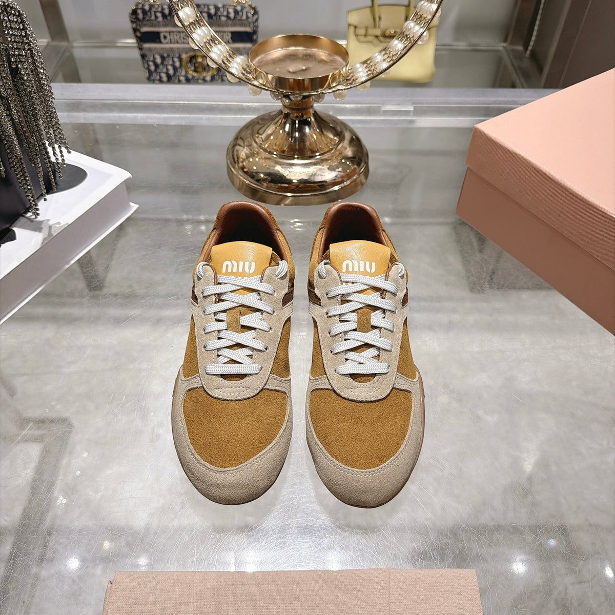 Miu Miu 2026 Gymnasium Sneakers Brown Cream Suede 999616