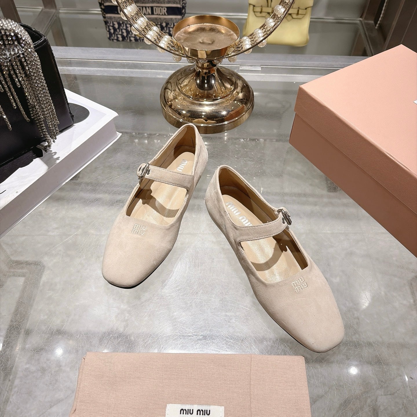 Miu Miu 2026 Square Toe Ballet Flats Suede 999626