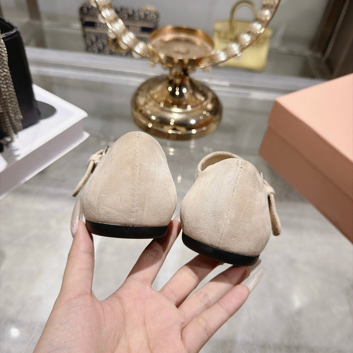 Miu Miu 2026 Square Toe Ballet Flats Suede 999626