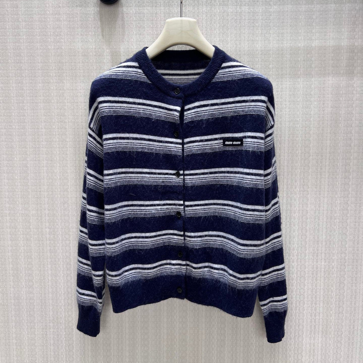 Miumiu 2026 Cardigan Navy Blue mix White Wool 425512