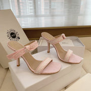 CD 26s High Heel Sandal 100 Pink Canvas Sheepskin  664178