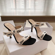 CD 26s High Heel Sandal 100 White Black Canvas Sheepskin  664180