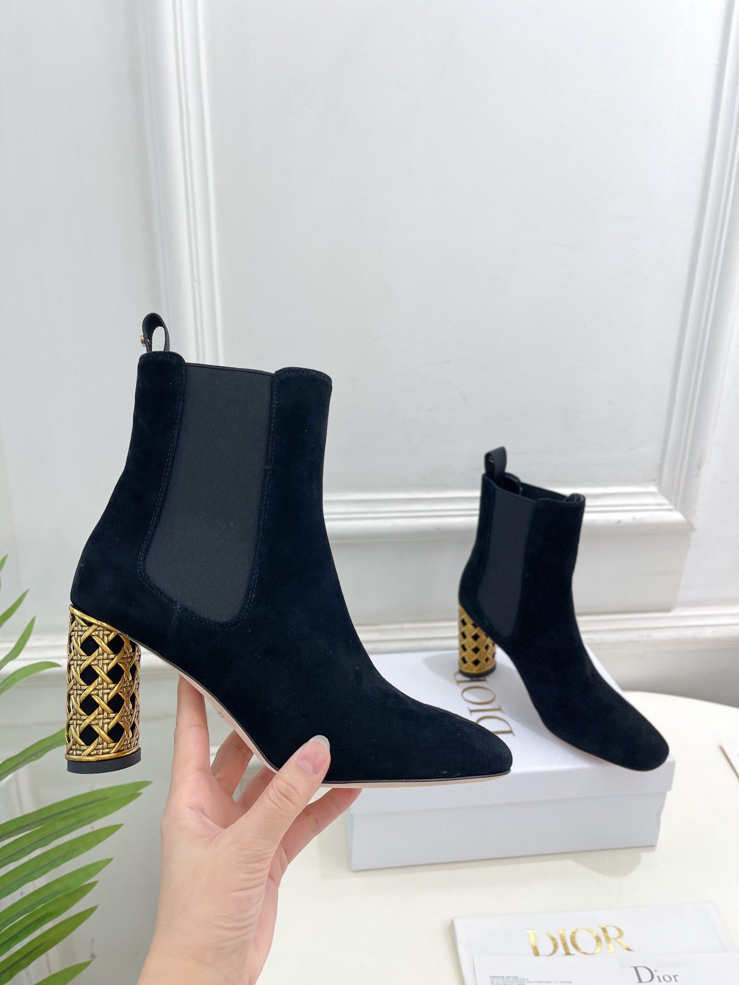 CD Icon Heeled Ankle Boot 80mm Black Suede