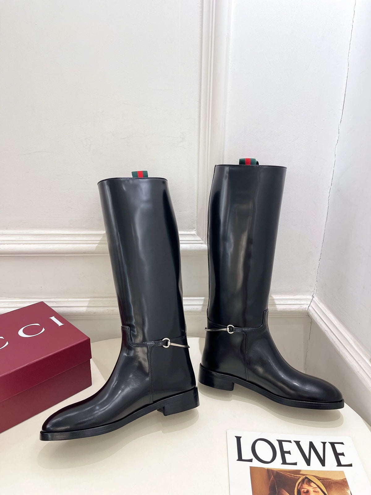 Gucci 25𝐬𝐬 horsebit long boots black calfskin 435381