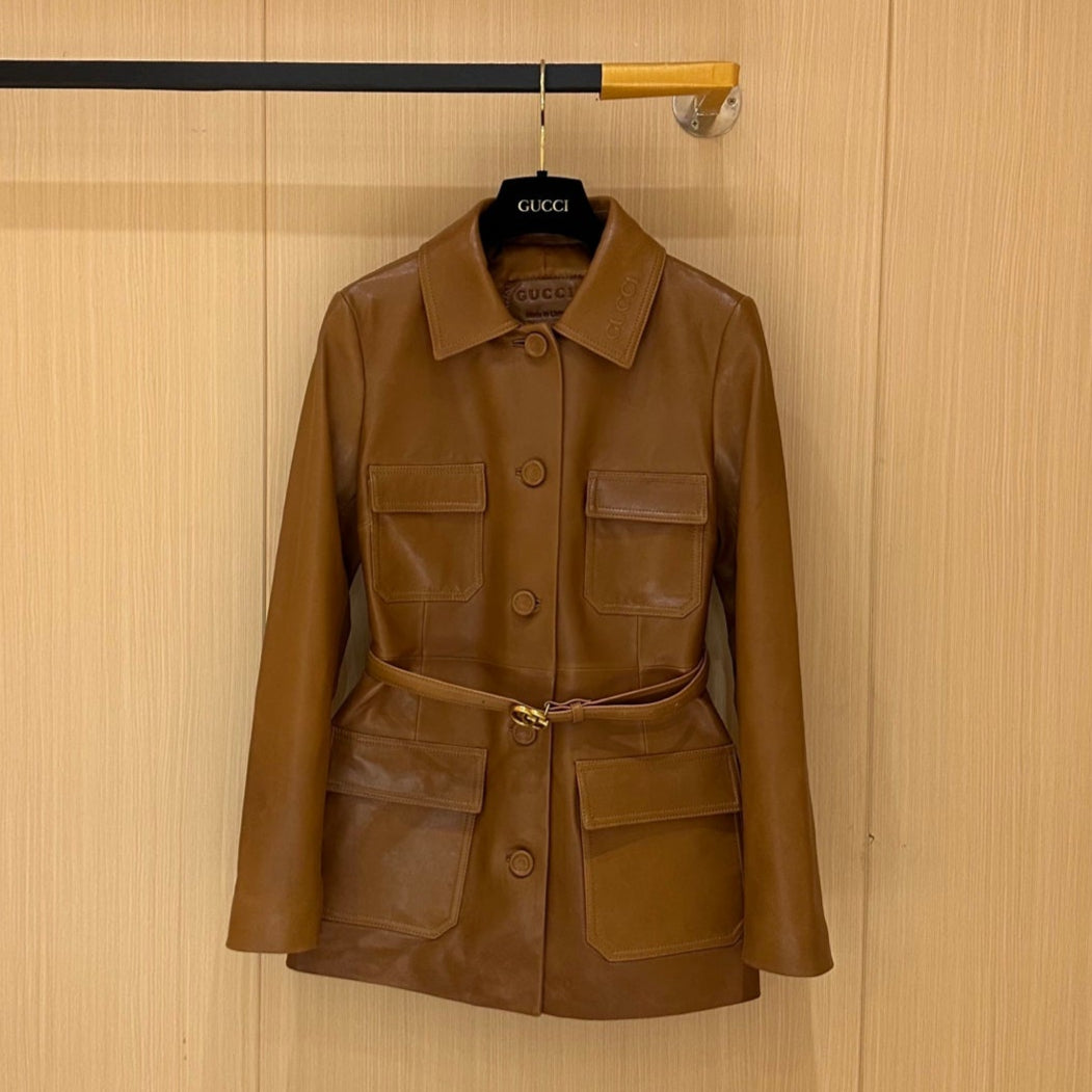 Gucci Jacket Brown Leather 276970