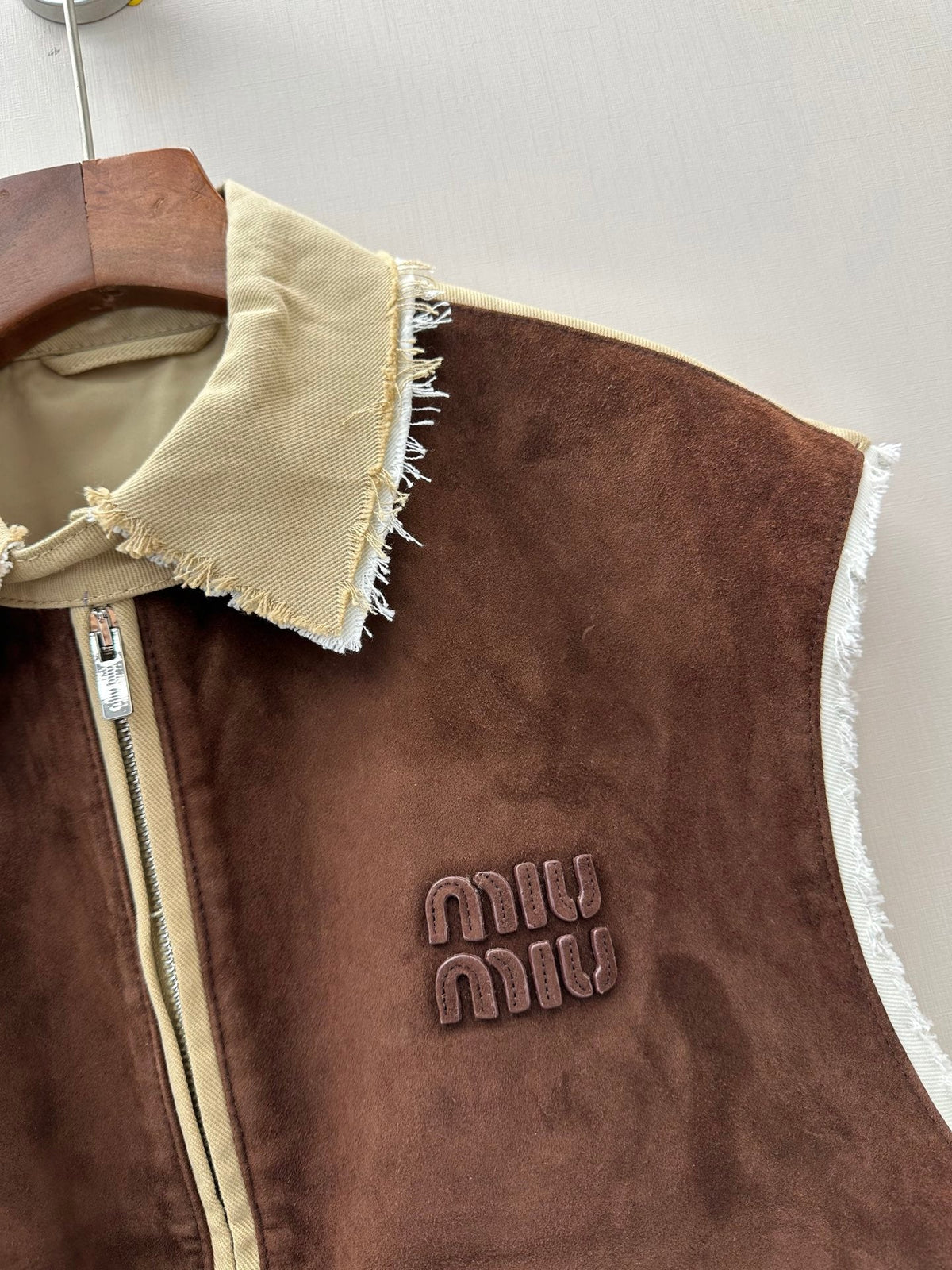 Miumiu 2026 Vest Brown Beige Suede Fabric 420984