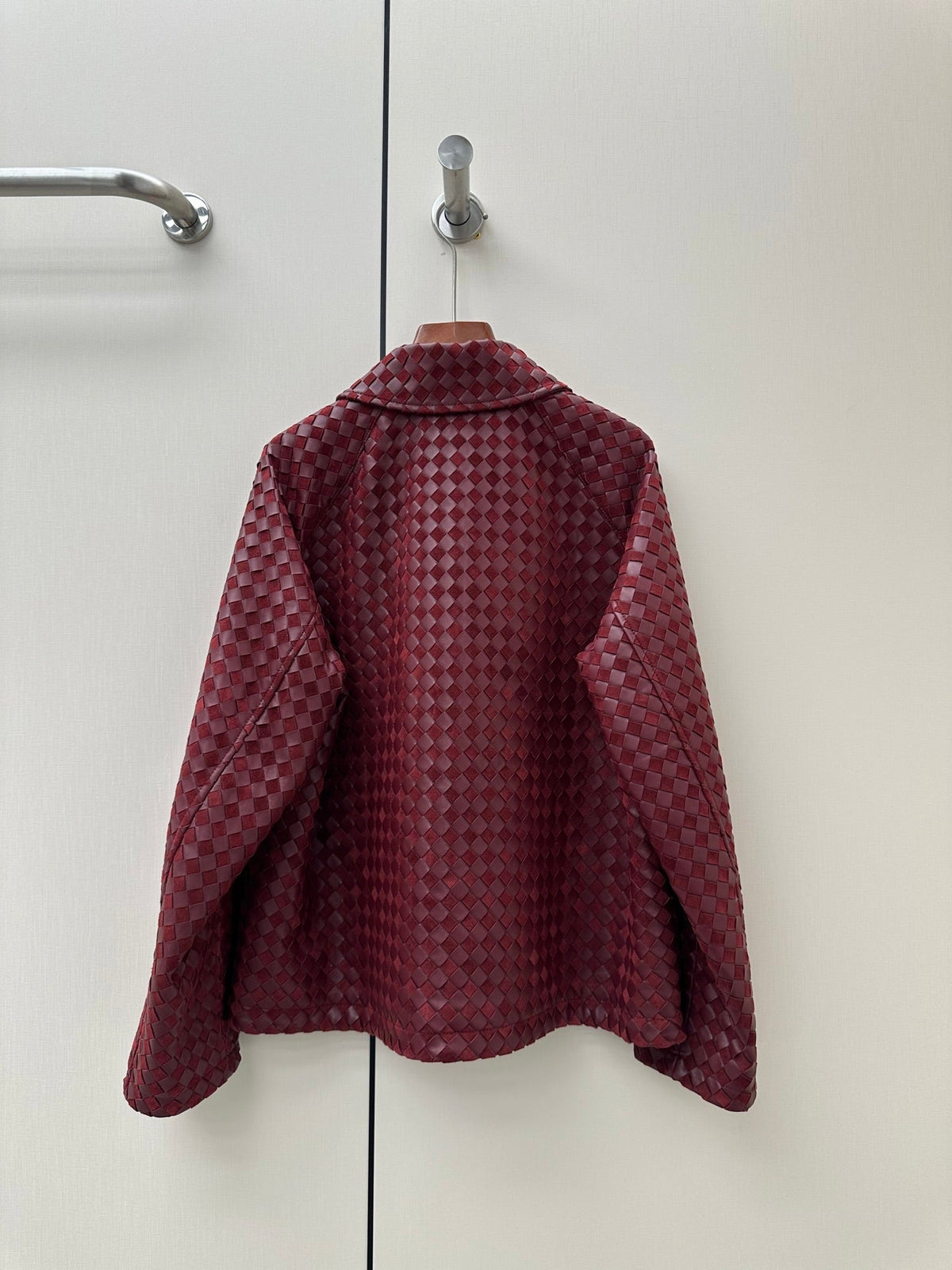 Bottega Veneta 2026 Intrecciato Jacket Burgundy Suede Leather 435115