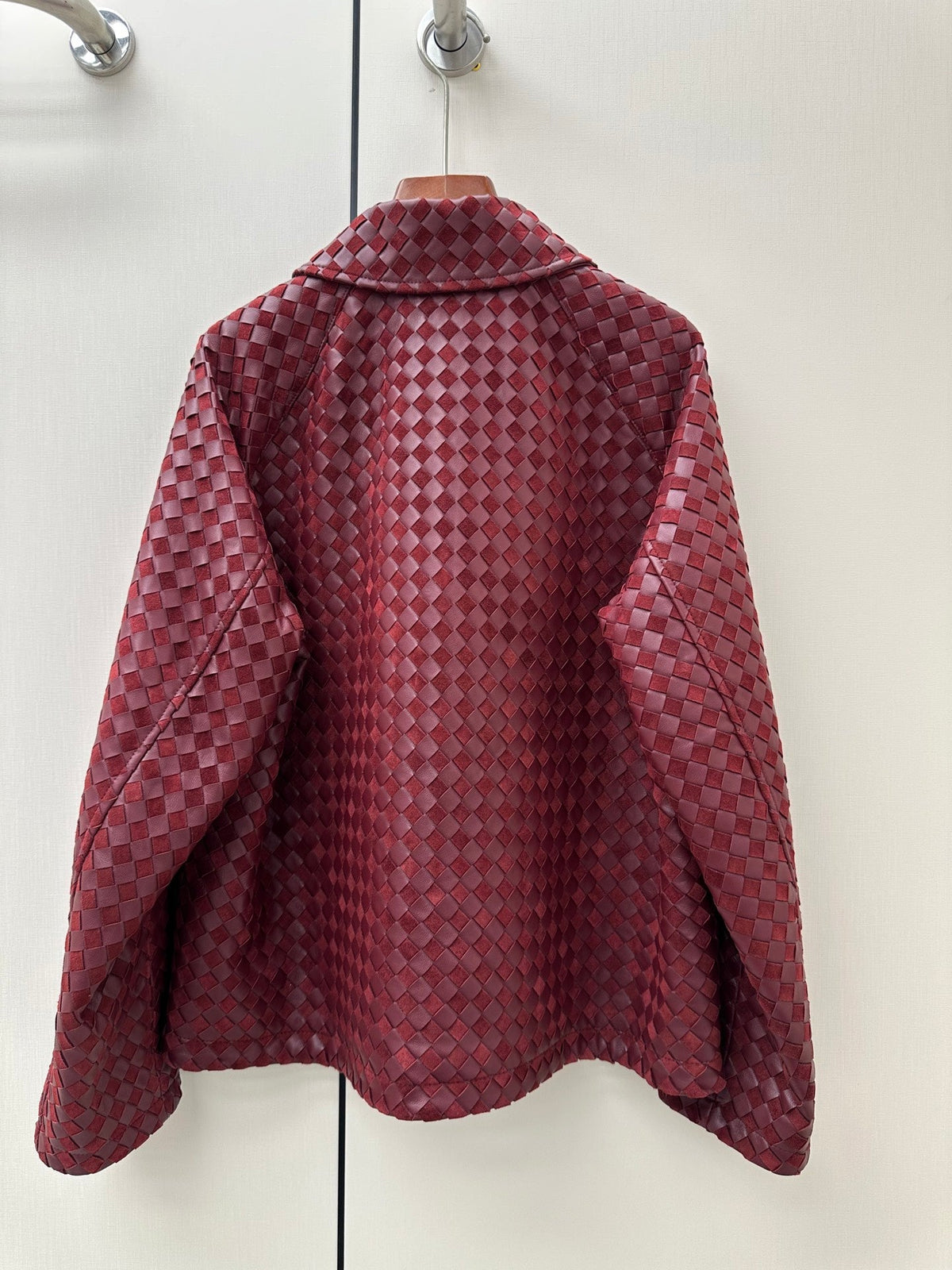 Bottega Veneta 2026 Intrecciato Jacket Burgundy Suede Leather 435115