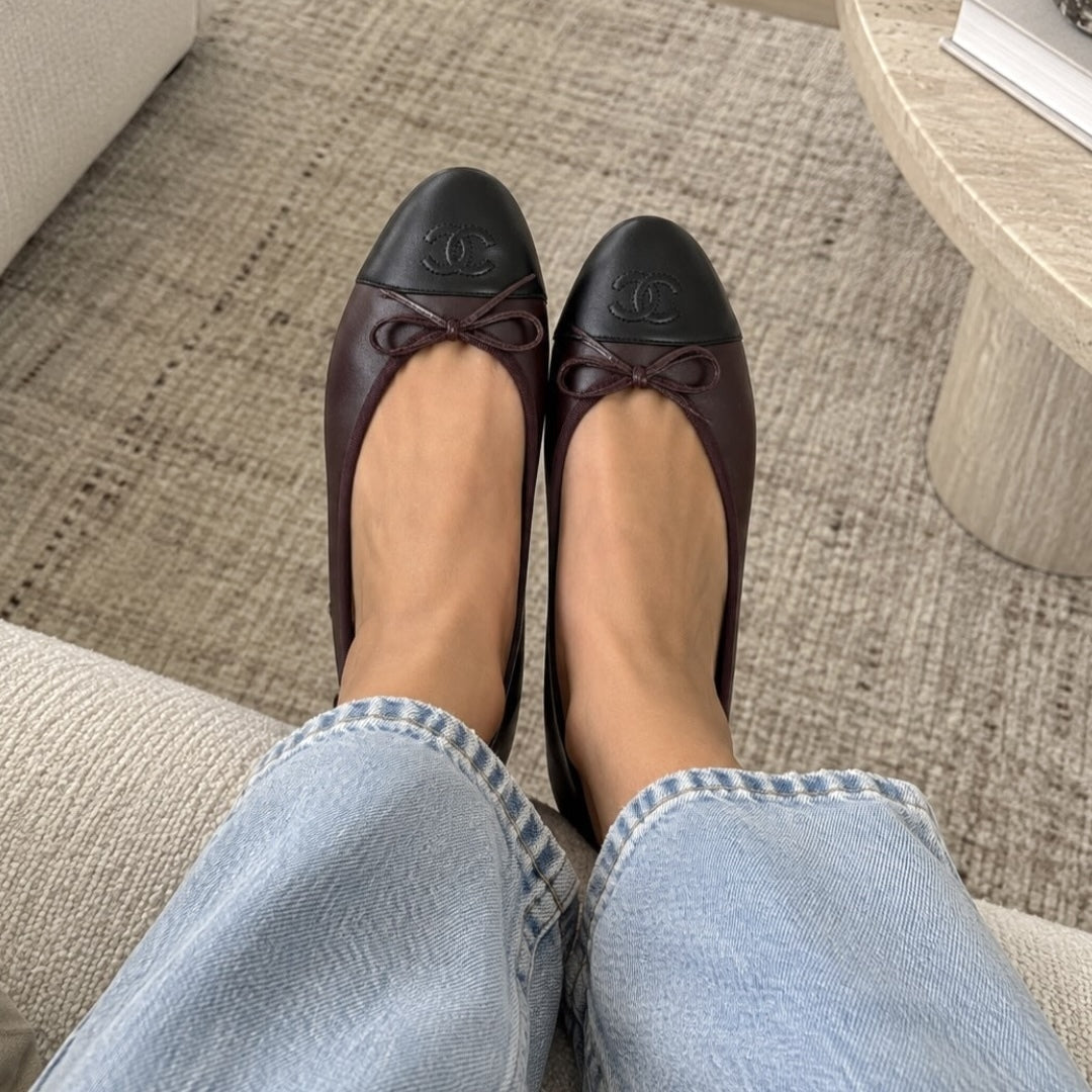 Chanel 2026 Ballet Flat Deep Burgundy Mix Black Lambskin