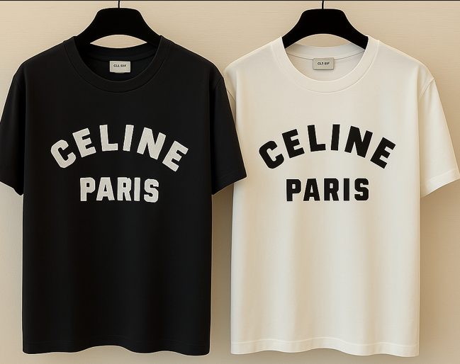 Celine Short-sleeved T-shirt Black and White Cotton