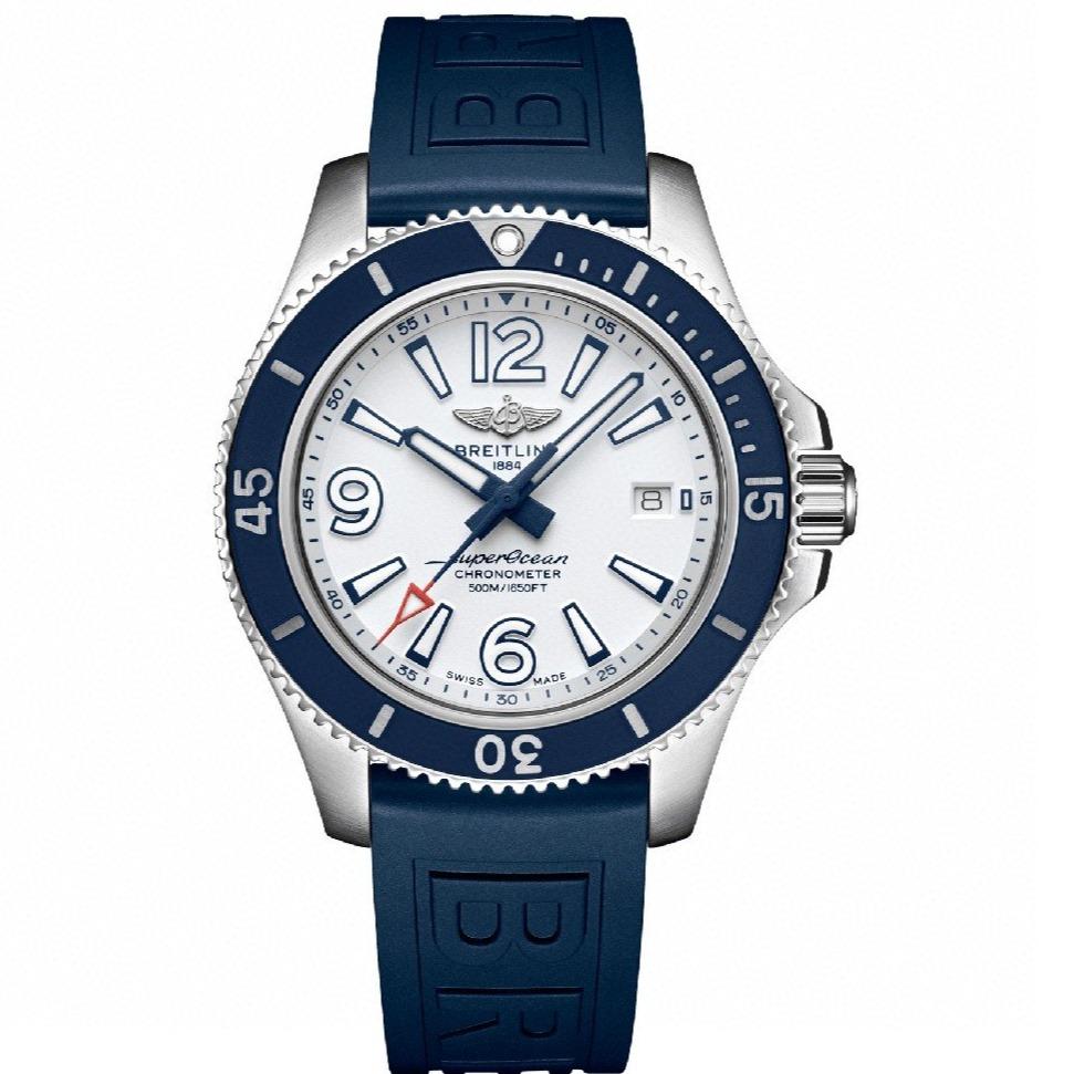 SUPER OCEAN 42 BLUE BEZEL WHITE DIAL RUBBER STRAP