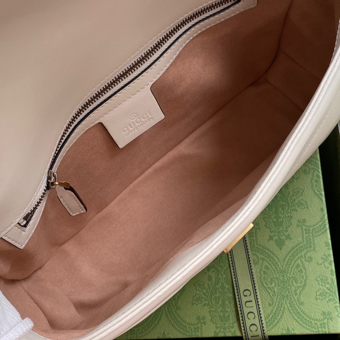 GG Marmont 26cm White Calfskin Gold Hardware