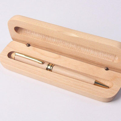 Maple Wood Ballpoint Pen With Bamboo Case - Earth Thanks - Maple Wood Ballpoint Pen With Bamboo Case - natural, vegan, eco-friendly, organic, sustainable, anti-microbial, antibacterial, antimicrobial, bamboo, box, case, compostable, container, disposable, gift, holder, maple wood, non toxic, office, pen, pencil case, pouch, recyclable, recycle, recycle friendly, reusable, stationery, sterile, unisex, vegan friendly, wood, wooden, writing