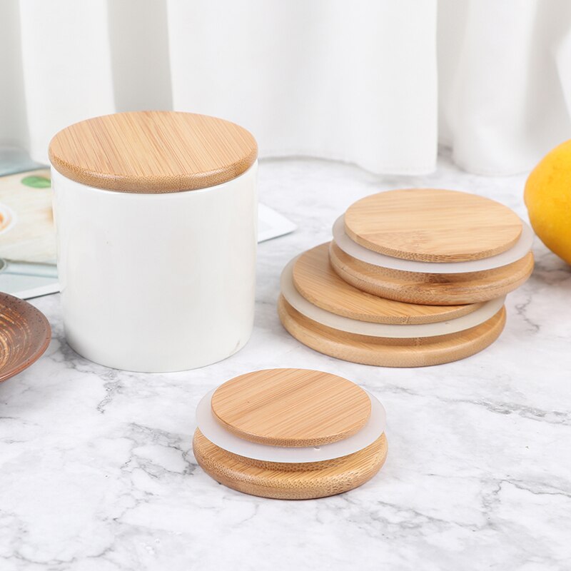 Reusable Bamboo Mason Jar Caps with Non-Leakage Silicone Seals