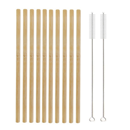 Natural Bamboo Straws with Cleaning Brush - Set of 10